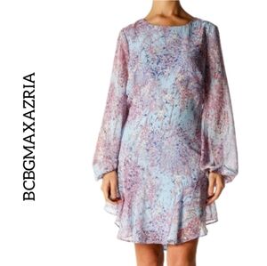 BCBGMaxAzria Purple Bishop Sleeve Cocktail Dress